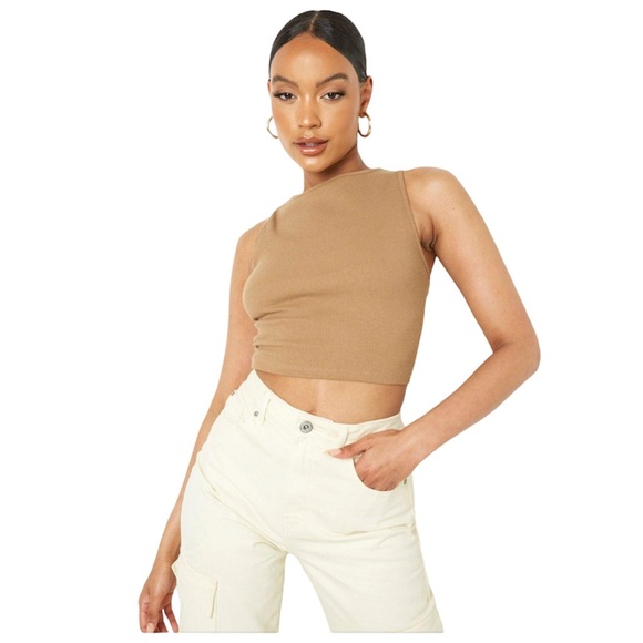 BOO HOO RIB RACER LACE UP BACK CROP TOP - Picture 3 of 10
